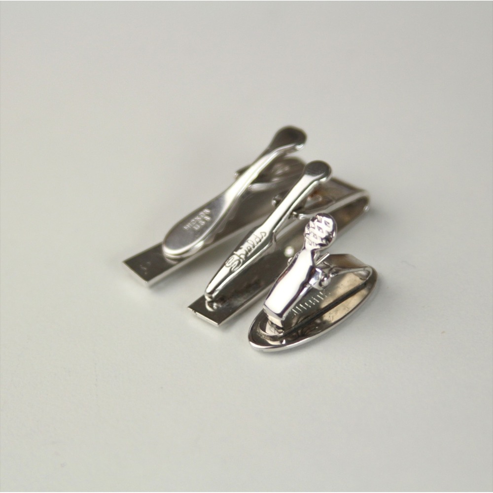 Lot Of 3 Vintage Swank Shields Silver Tone Art Deco‎ Tie Bar Clips